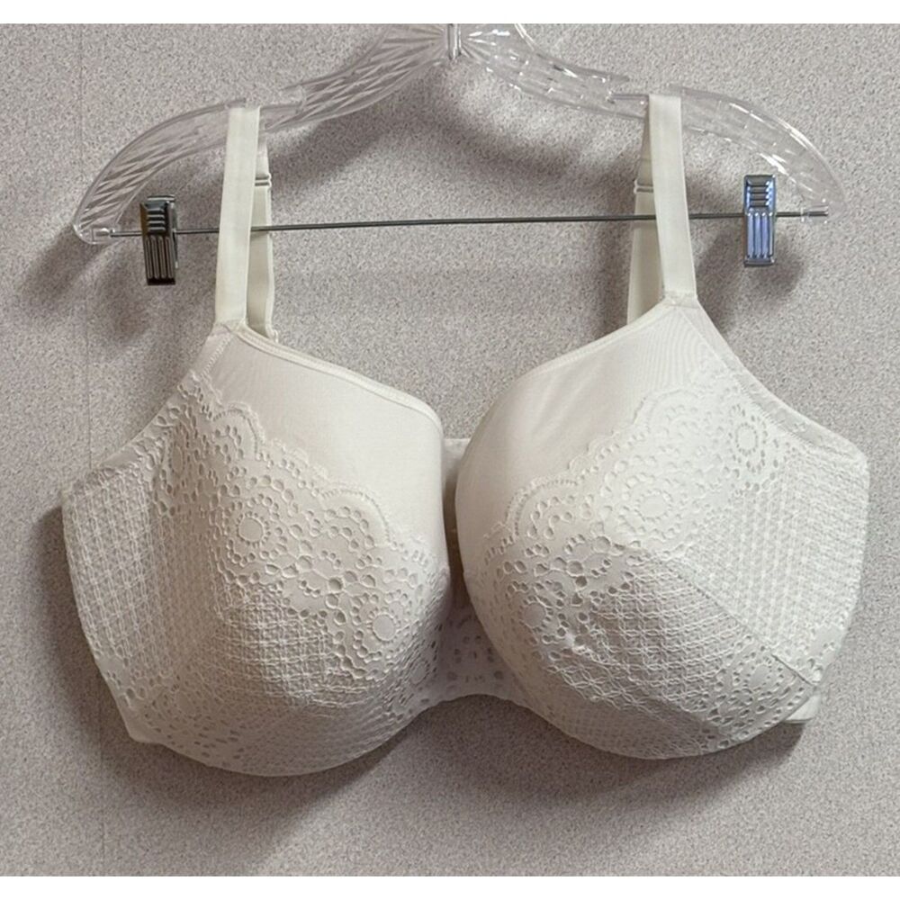 Cacique Smooth Balconette Bra 44H Ivory Lace Underwire Full Coverage Plus Size